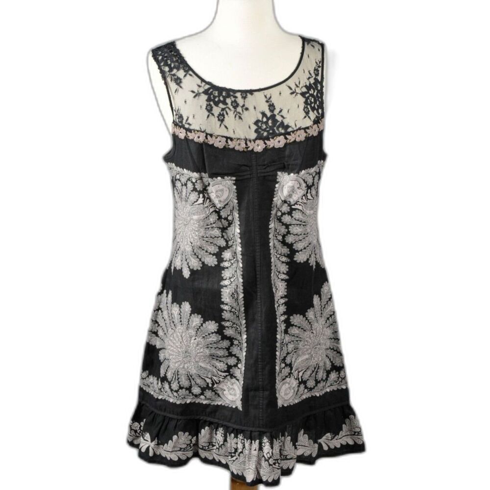 Free People Tunic Dress, Size 8, Lace Top Black Peacock Dress, Size 8 {EX-} Ite